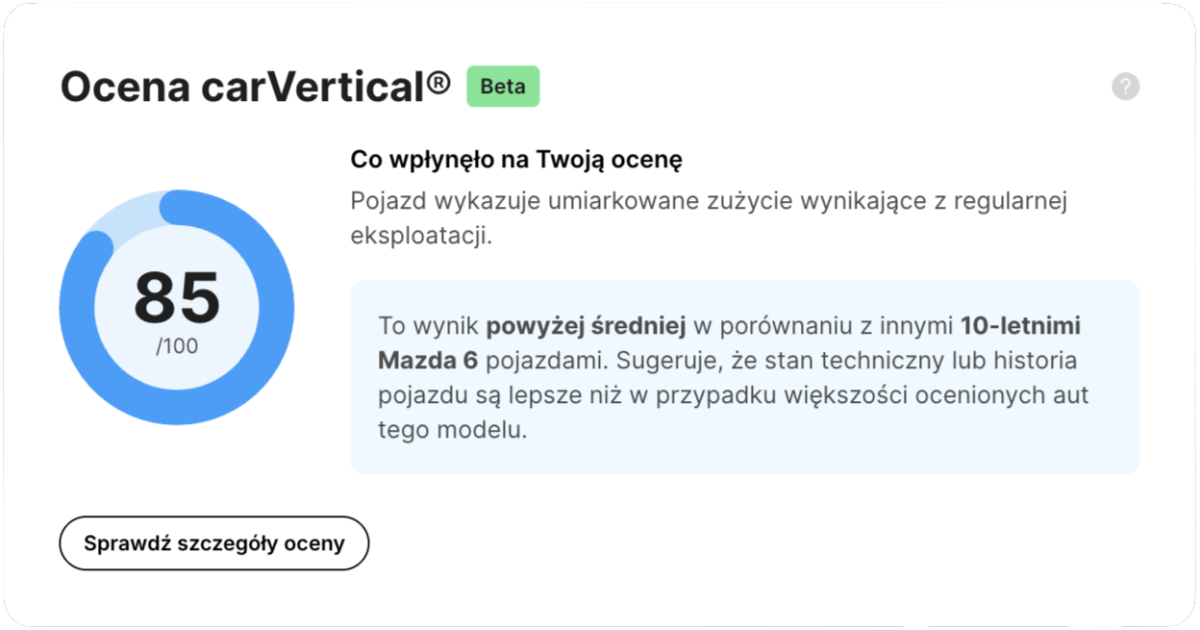 carVertical score from report